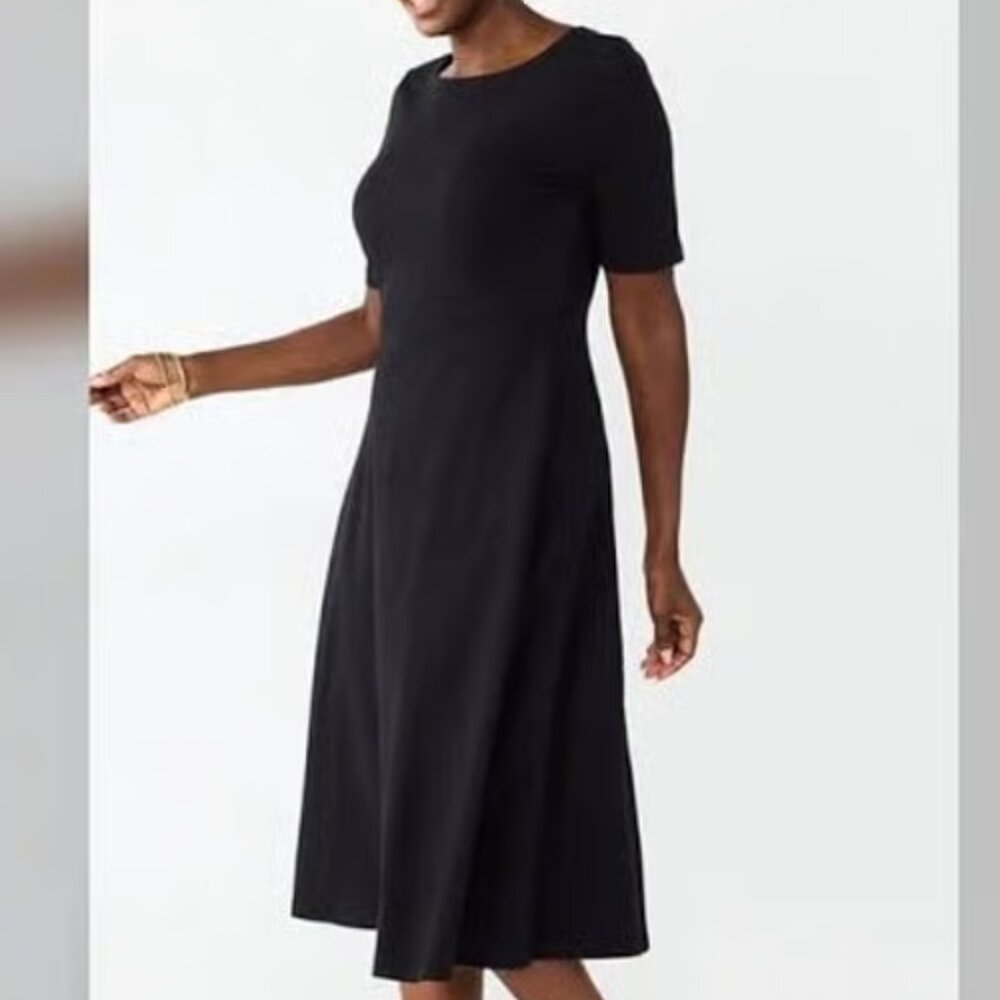 CROFT & BARROW Fit Flare Midi Stretch Dress Navy